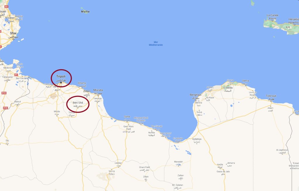 Bani Walid is located 180 kilometers southeast of Tripoli | Credit: Google Maps

