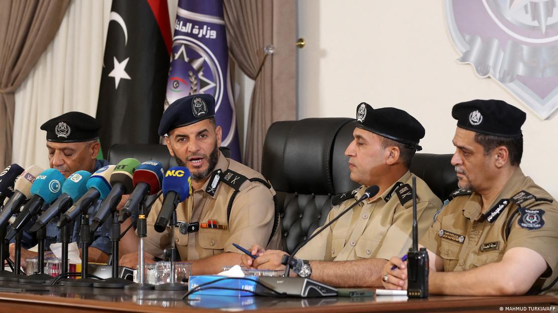 Emad Al-Trabelsi (speaking into mic), the interior minister of Libya's Government of National Unity, wants to keep European social values out of his country